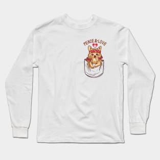 Cute Yorkie Hippie In Pocket Long Sleeve T-Shirt